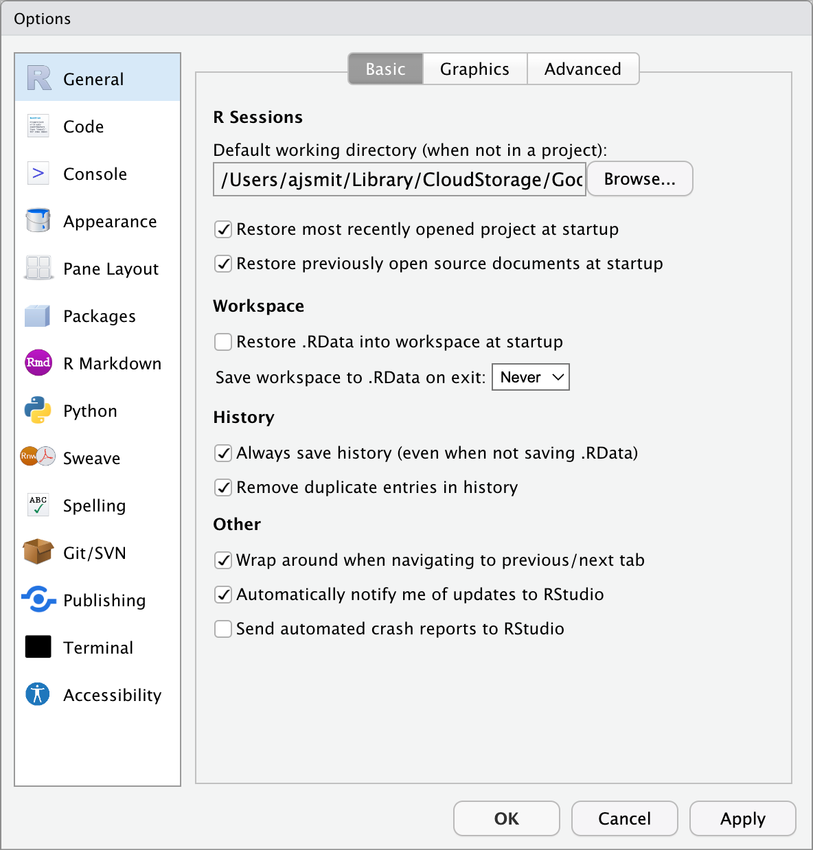 RStudio preferences