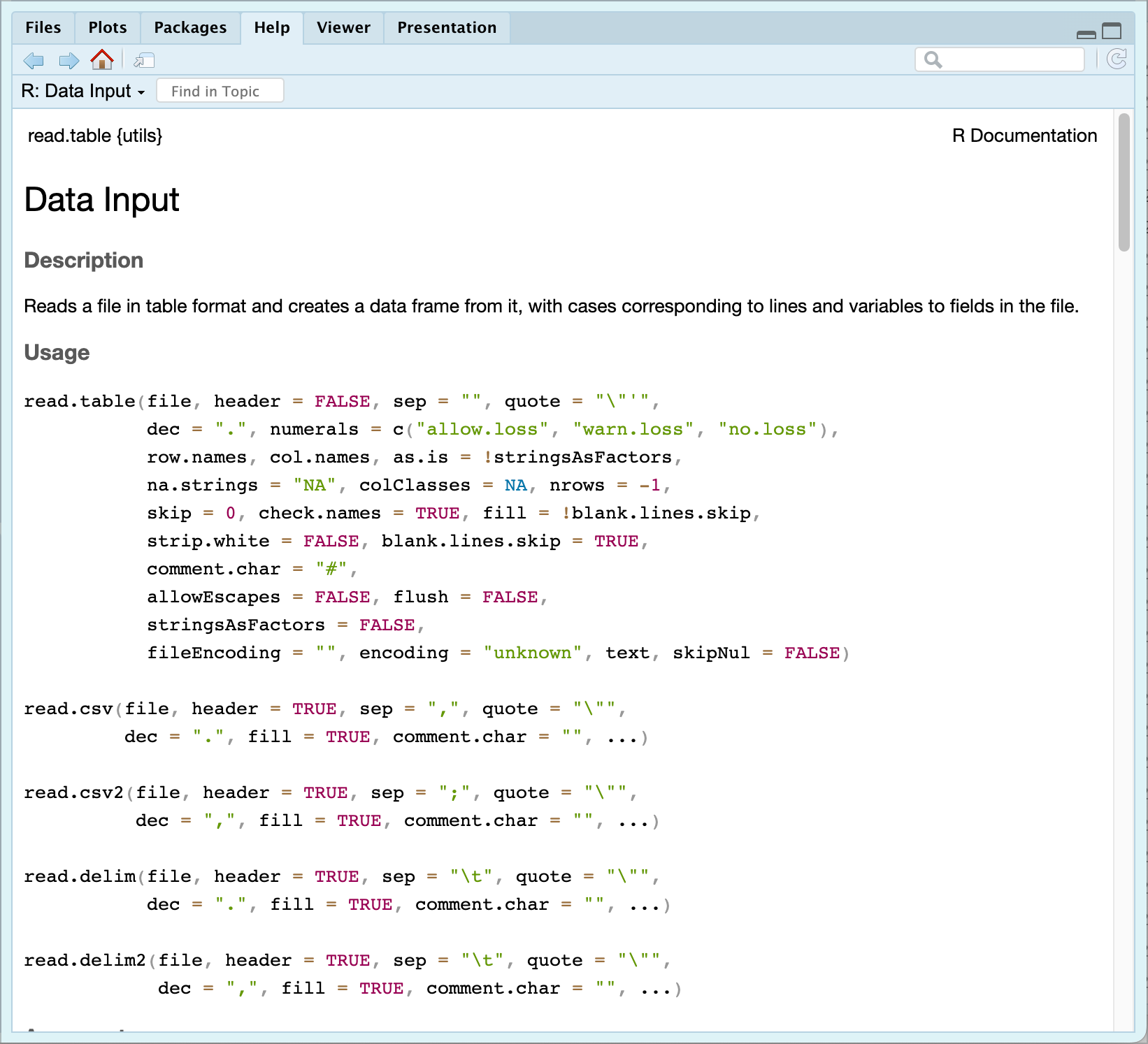 R help files
